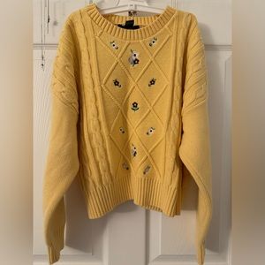 Yellow floral embroidered sweater